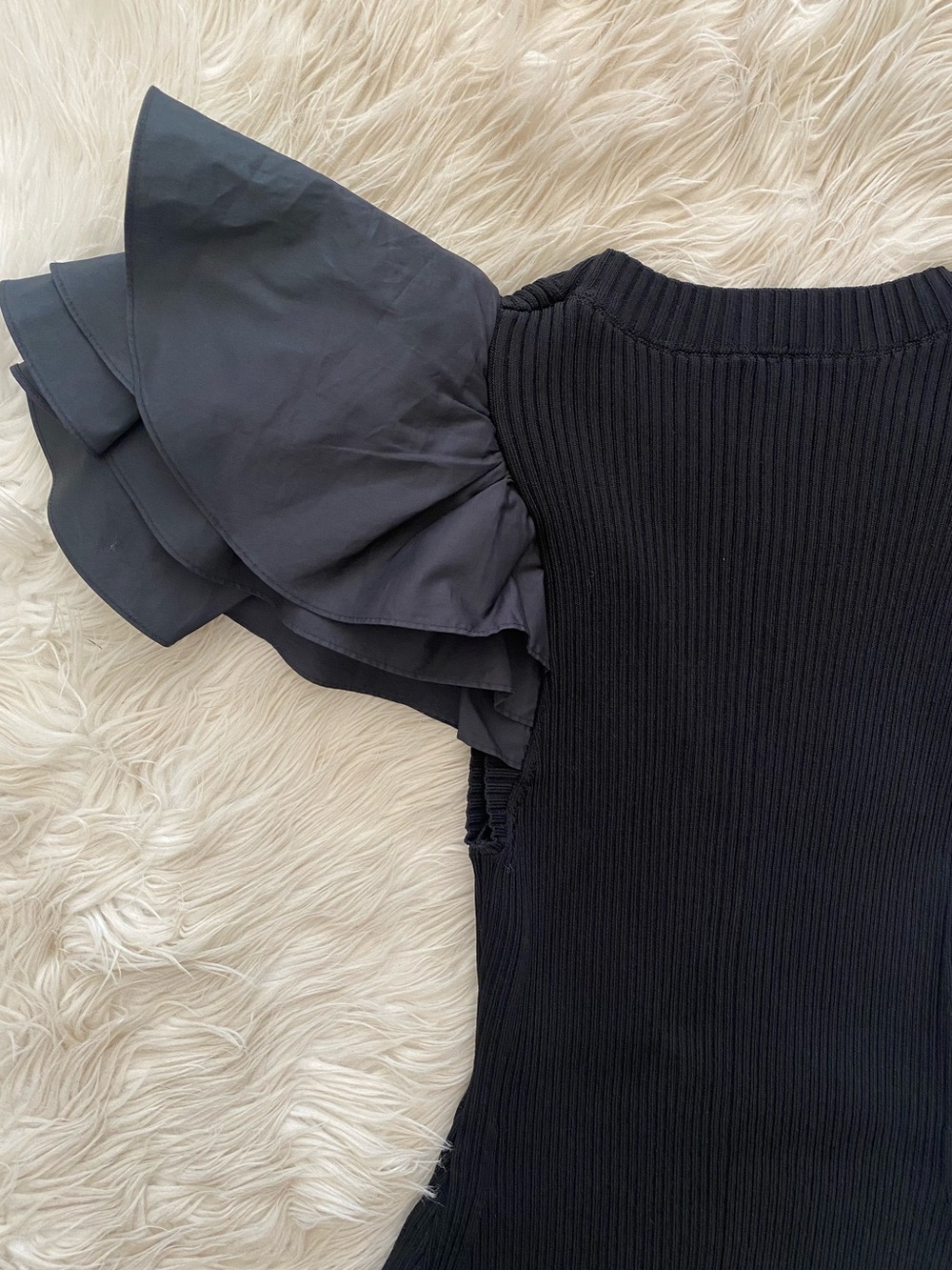Aje Questa Puff Sleeve Mini Dress Black Ribbed Knit Little Black Dress US 4 - Picture 9 of 16